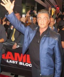 Rambo Last Blood Premiered Sylvester Stallone Blue and Black Leather Jacket