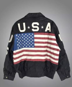 USA Flag Independence Day Vintage Black Leather Jacket