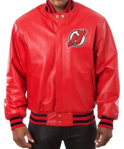 Ice Hockey Team New Jersey Devils Bomber Red Varsity Leather Jacket