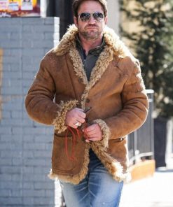 Gerard Butler Shearling Suede Leather Jacket