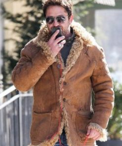 Gerard Butler Shearling Brown Suede Leather Shearling Jacket