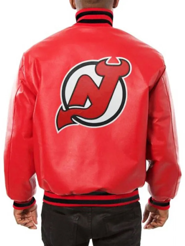 Ice Hockey Team New Jersey Devils Bomber Red Varsity Leather Jacket Devils New Jersey Red Leather Varsity Jacket