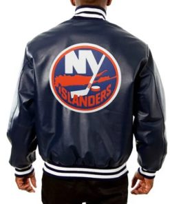 New York Islanders Blue Leather Varsity Jacket