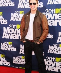 Chris Evans MTV Awards 2011 Brown Cotton and Leather Jacket