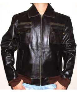 Flight Black Leather Bomber Jacket for Men