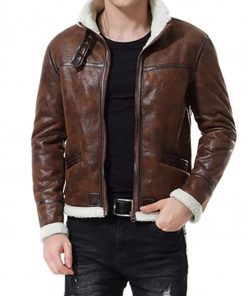 Bomber Brown Shearling Leather Jacket for Men