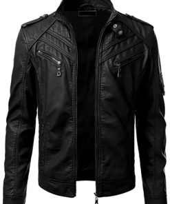 Claasic Slim Fit Black Leather Jacket for Men