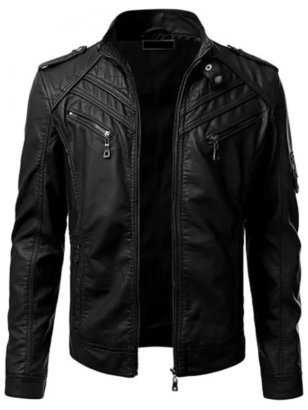 Men’s Slim Fit Black Leather Jacket Claasic Slim Fit Black Leather Jacket for Men
