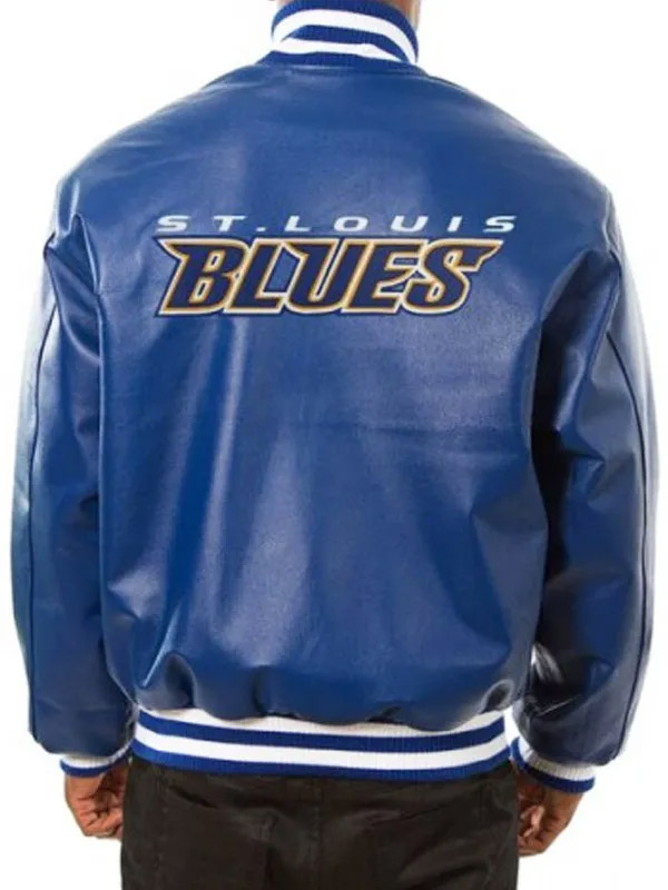 Men’s St. Louis Blue Varsity Leather Jacket St. Louis Blues Men Blue Bomber Leather Jacket