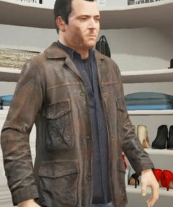 Michael Distressed Video Game GTA 5 Brown Leather Jacket