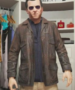 Michael De Santa Grand Theft Auto V Brown Distressed Leather Jacket