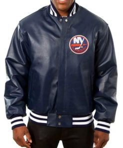 Ice Hockey Team New York Islanders Bomber Blue Varsity Leather Jacket