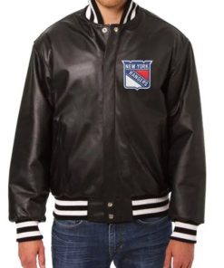 Ice Hockey Team New York Rangers Bomber Black Varsity Leather Jacket