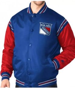 Ice Hockey Team New York Rangers Blue and Red Bomber Jacket