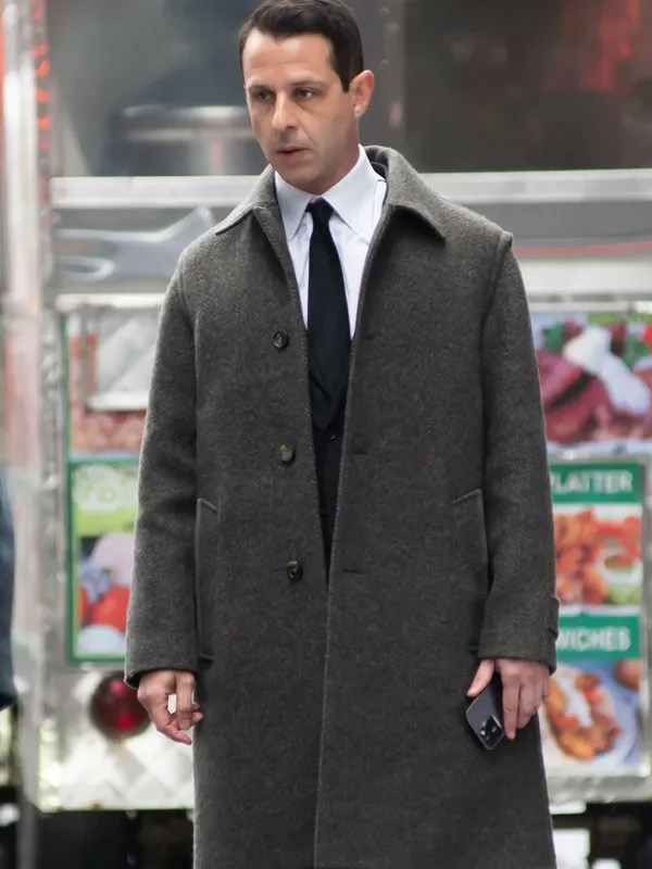 Succession 2023 Kendall Roy Brown Wool Coat Jeremy Strong Succession Season 04 Kendall Roy Brown Trench Coat